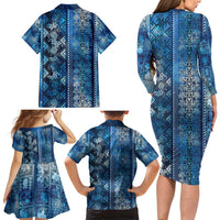 Hawaii Makahiki Turtle Family Matching Long Sleeve Bodycon Dress and Hawaiian Shirt Galaxy Tapa Pattern LT05 - Polynesian Pride