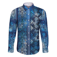 Hawaii Makahiki Turtle Family Matching Long Sleeve Bodycon Dress and Hawaiian Shirt Galaxy Tapa Pattern LT05 Dad's Shirt - Long Sleeve Galaxy - Polynesian Pride