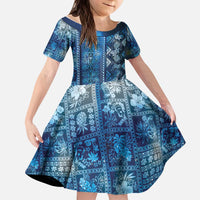 Hawaii Makahiki Turtle Kid Short Sleeve Dress Galaxy Tapa Pattern - Polynesian Pride
