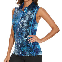 Hawaii Makahiki Turtle Women Sleeveless Polo Shirt Galaxy Tapa Pattern - Polynesian Pride