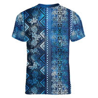 Hawaii Makahiki Turtle Women V-Neck T-Shirt Galaxy Tapa Pattern - Polynesian Pride