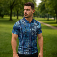 Hawaii Makahiki Turtle Zipper Polo Shirt Galaxy Tapa Pattern - Polynesian Pride