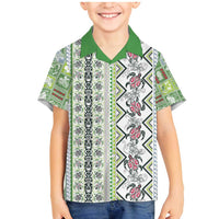 Hawaii Makahiki Turtle Family Matching Mermaid Dress and Hawaiian Shirt Green Tapa Pattern LT05 Son's Shirt Green - Polynesian Pride