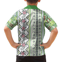 Hawaii Makahiki Turtle Family Matching Off Shoulder Short Dress and Hawaiian Shirt Green Tapa Pattern - Polynesian Pride