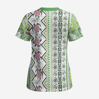 Hawaii Makahiki Turtle Scrub Top Green Tapa Pattern - Polynesian Pride