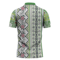 Hawaii Makahiki Turtle Zipper Polo Shirt Green Tapa Pattern - Polynesian Pride