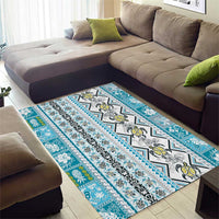 Hawaii Makahiki Turtle Area Rug Blue Tapa Pattern - Polynesian Pride