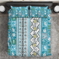 Hawaii Makahiki Turtle Bedding Set Blue Tapa Pattern - Polynesian Pride
