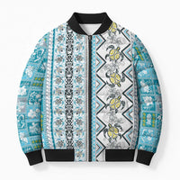 Hawaii Makahiki Turtle Bomber Puffer Jacket Blue Tapa Pattern - Polynesian Pride