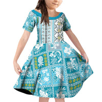 Hawaii Makahiki Turtle Family Matching Off Shoulder Short Dress and Hawaiian Shirt Blue Tapa Pattern - Polynesian Pride