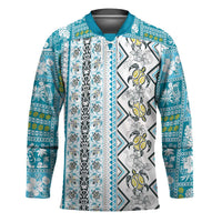 Hawaii Makahiki Turtle Hockey Jersey Blue Tapa Pattern LT05 Unisex Blue - Polynesian Pride