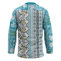 Hawaii Makahiki Turtle Hockey Jersey Blue Tapa Pattern LT05 - Polynesian Pride