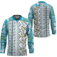 Hawaii Makahiki Turtle Hockey Jersey Blue Tapa Pattern LT05 - Polynesian Pride