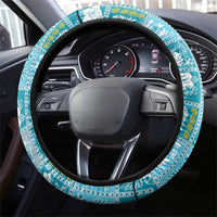 Hawaii Makahiki Turtle Steering Wheel Cover Blue Tapa Pattern - Polynesian Pride