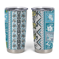 Hawaii Makahiki Turtle Tumbler Cup Blue Tapa Pattern - Polynesian Pride