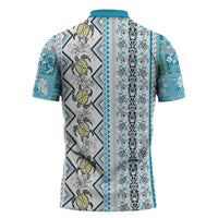 Hawaii Makahiki Turtle Zipper Polo Shirt Blue Tapa Pattern LT05 - Polynesian Pride