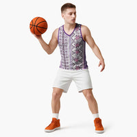 Hawaii Makahiki Turtle Basketball Jersey Violet Tapa Pattern - Polynesian Pride