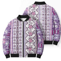 Hawaii Makahiki Turtle Bomber Puffer Jacket Violet Tapa Pattern - Polynesian Pride