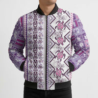 Hawaii Makahiki Turtle Bomber Puffer Jacket Violet Tapa Pattern - Polynesian Pride