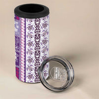 Hawaii Makahiki Turtle 4 in 1 Can Cooler Tumbler Violet Tapa Pattern - Polynesian Pride