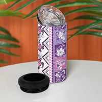 Hawaii Makahiki Turtle 4 in 1 Can Cooler Tumbler Violet Tapa Pattern - Polynesian Pride
