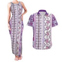 Hawaii Makahiki Turtle Couples Matching Tank Maxi Dress and Hawaiian Shirt Violet Tapa Pattern - Polynesian Pride