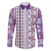 Hawaii Makahiki Turtle Family Matching Long Sleeve Bodycon Dress and Hawaiian Shirt Violet Tapa Pattern LT05 Dad's Shirt - Long Sleeve Violet - Polynesian Pride
