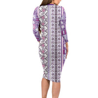 Hawaii Makahiki Turtle Family Matching Long Sleeve Bodycon Dress and Hawaiian Shirt Violet Tapa Pattern LT05 - Polynesian Pride
