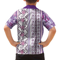 Hawaii Makahiki Turtle Family Matching Off The Shoulder Long Sleeve Dress and Hawaiian Shirt Violet Tapa Pattern - Polynesian Pride
