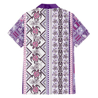 Hawaii Makahiki Turtle Family Matching Off Shoulder Short Dress and Hawaiian Shirt Violet Tapa Pattern - Polynesian Pride