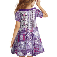 Hawaii Makahiki Turtle Kid Short Sleeve Dress Violet Tapa Pattern - Polynesian Pride