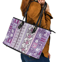 Hawaii Makahiki Turtle Leather Tote Bag Violet Tapa Pattern - Polynesian Pride