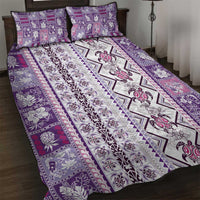 Hawaii Makahiki Turtle Quilt Bed Set Violet Tapa Pattern - Polynesian Pride