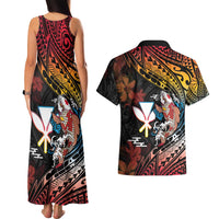 Hawaii And Japan Couples Matching Tank Maxi Dress and Hawaiian Shirt Koi Fish With Kanaka Maoli