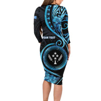 Personalised Kosrae Constitution Day Family Matching Long Sleeve Bodycon Dress and Hawaiian Shirt Ocean Floral Pattern