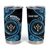 Personalised Kosrae Constitution Day Tumbler Cup Ocean Floral Pattern LT05 Black - Polynesian Pride