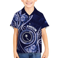 Personalised FSM Chuuk Family Matching Puletasi and Hawaiian Shirt Ocean Floral Pattern LT05 Son's Shirt Navy - Polynesian Pride