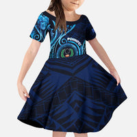 Personalised FSM Pohnpei Family Matching Puletasi and Hawaiian Shirt Ocean Floral Pattern LT05 Daughter's Dress Blue - Polynesian Pride