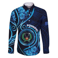 Personalised FSM Pohnpei Family Matching Puletasi and Hawaiian Shirt Ocean Floral Pattern LT05 Dad's Shirt - Long Sleeve Blue - Polynesian Pride