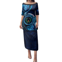 Personalised FSM Pohnpei Family Matching Puletasi and Hawaiian Shirt Ocean Floral Pattern LT05 Mom's Dress Blue - Polynesian Pride