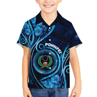 Personalised FSM Pohnpei Family Matching Puletasi and Hawaiian Shirt Ocean Floral Pattern LT05 Son's Shirt Blue - Polynesian Pride