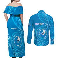 Personalised FSM Yap Couples Matching Off Shoulder Maxi Dress and Long Sleeve Button Shirt Ocean Floral Pattern