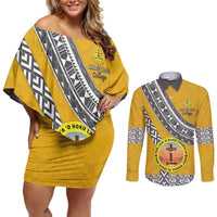 Personalised Anastasis College Couples Matching Off Shoulder Short Dress and Long Sleeve Button Shirt Tonga Unique Style - Polynesian Pride