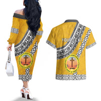Personalised Anastasis College Couples Matching Off The Shoulder Long Sleeve Dress and Hawaiian Shirt Tonga Unique Style - Polynesian Pride