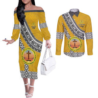 Personalised Anastasis College Couples Matching Off The Shoulder Long Sleeve Dress and Long Sleeve Button Shirt Tonga Unique Style - Polynesian Pride