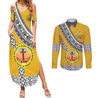 Personalised Anastasis College Couples Matching Summer Maxi Dress and Long Sleeve Button Shirt Tonga Unique Style - Polynesian Pride