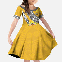 Personalised Anastasis College Family Matching Off Shoulder Maxi Dress and Hawaiian Shirt Tonga Unique Style LT05 Daughter's Dress Yellow - Polynesian Pride