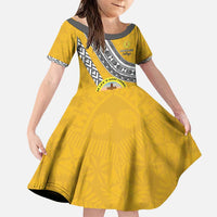 Personalised Anastasis College Family Matching Puletasi and Hawaiian Shirt Tonga Unique Style LT05 Daughter's Dress Yellow - Polynesian Pride