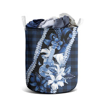 Hawaii Ukulele Laundry Basket Tropical Flowers With Palaka Effect Blue Version - Polynesian Pride