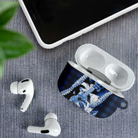 Hawaii Ukulele AirPods Case Tropical Flowers With Palaka Effect Blue Version - Polynesian Pride